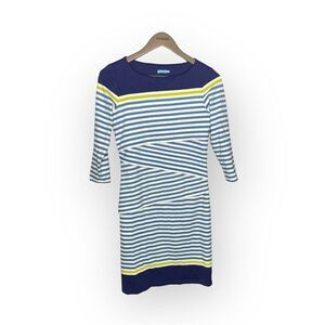 J. McLaughlin Blue White Green Striped Tiered Dress Size XS